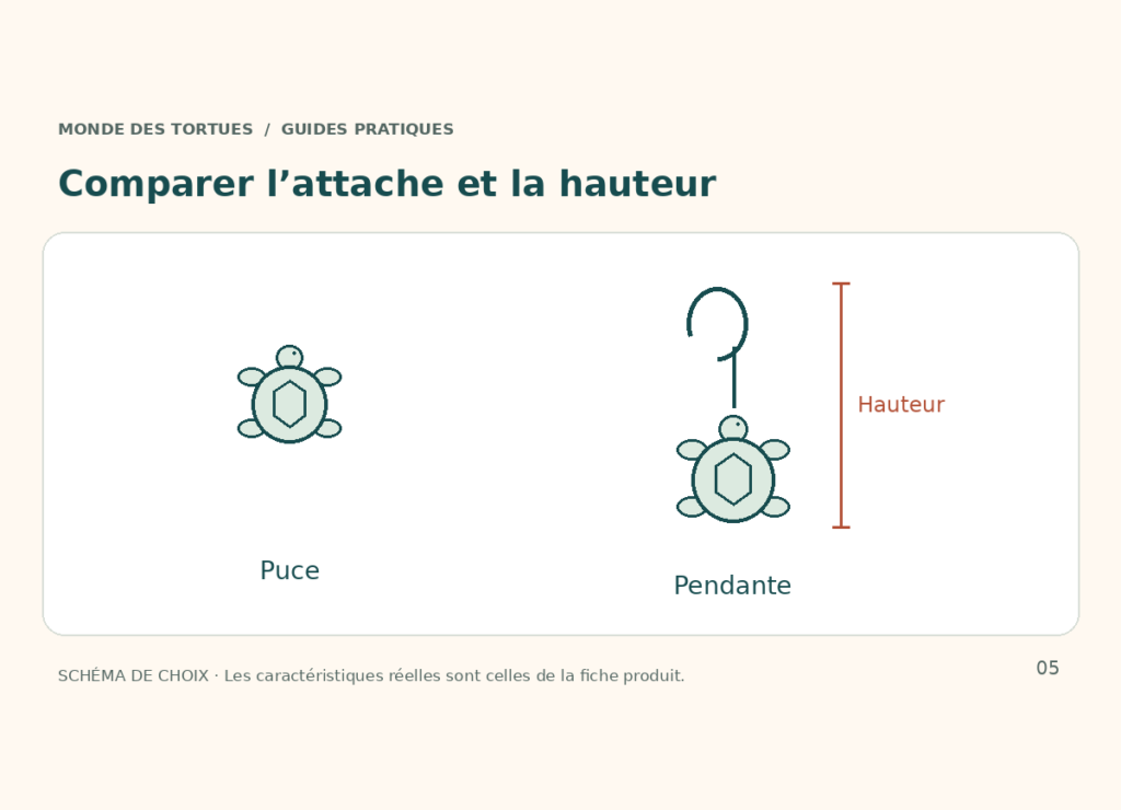 Comparaison schématique d’une puce et d’une boucle pendante, avec repère de hauteur totale.