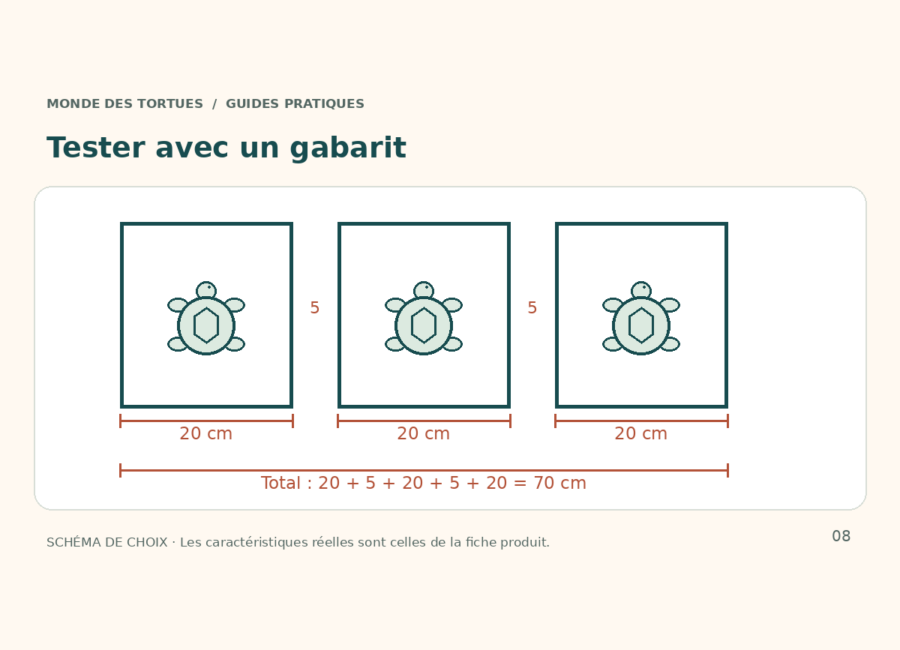 Trois panneaux de 20 cm séparés par deux espaces de 5 cm : exemple d’encombrement total de 70 cm.