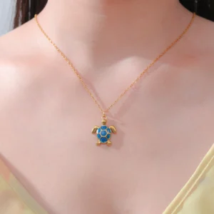 Collier tortue bleue en acier inoxydable