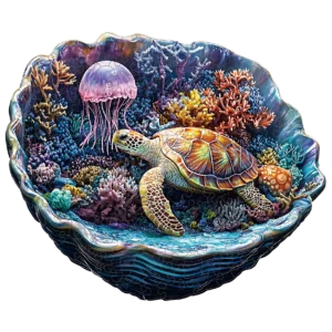 Puzzle en bois tortue et récif marin