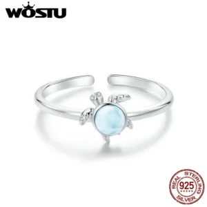 Bague ouverte tortue à pierre bleu clair