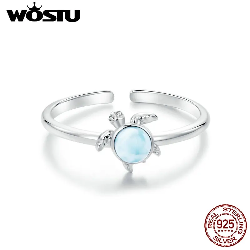 Bague ouverte tortue à pierre bleu clair