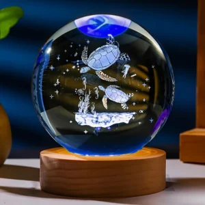 Boule lumineuse en verre avec tortues marines