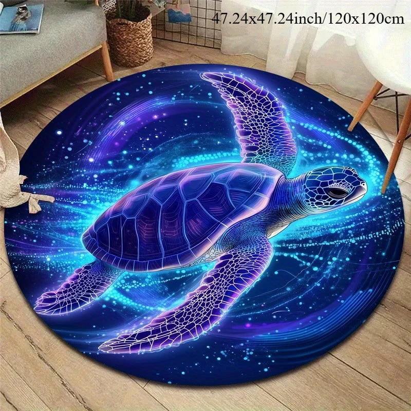 Tapis rond tortue aux couleurs néon – Image 3