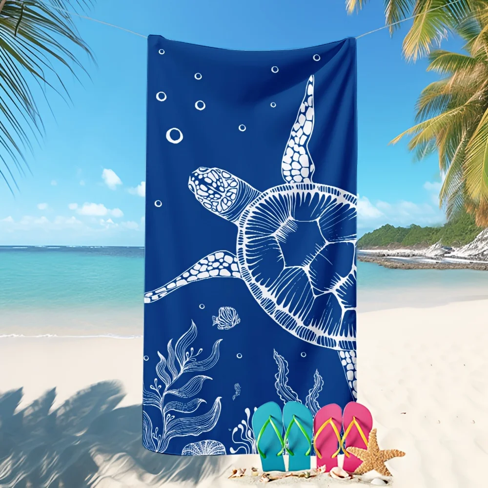 Serviette de plage tortue sur fond bleu