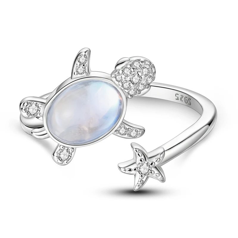 Bague ouverte tortue et étoile de mer