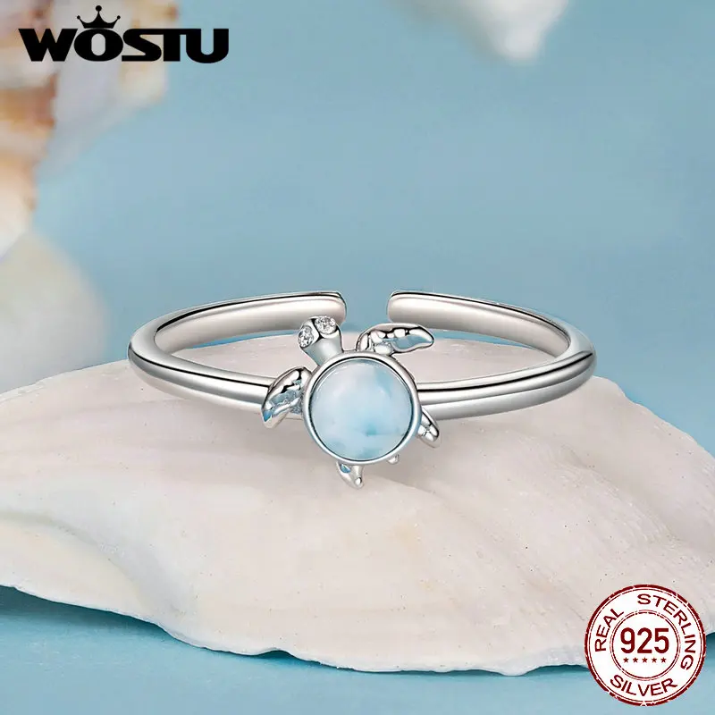Bague ouverte tortue à pierre bleu clair – Image 4