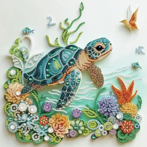 Kit de peinture diamant tortue et fleurs