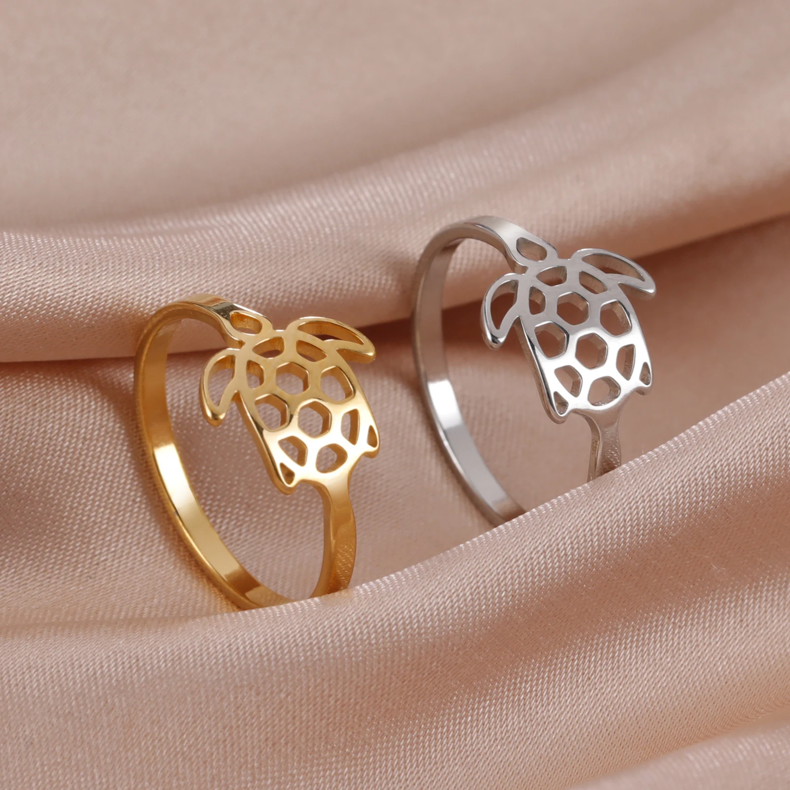 Bague tortue ajourée en acier inoxydable – Image 2