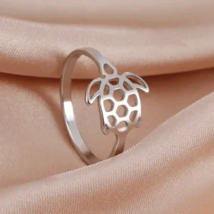 Bague tortue ajourée en acier inoxydable