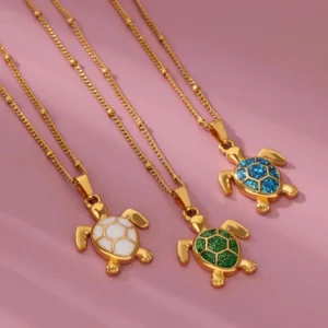 Collier tortue colorée en acier inoxydable
