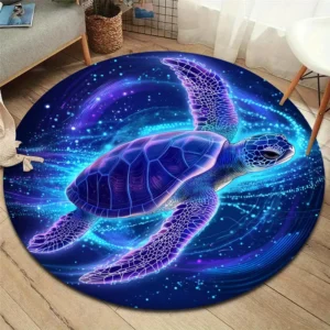 Tapis rond tortue aux couleurs néon