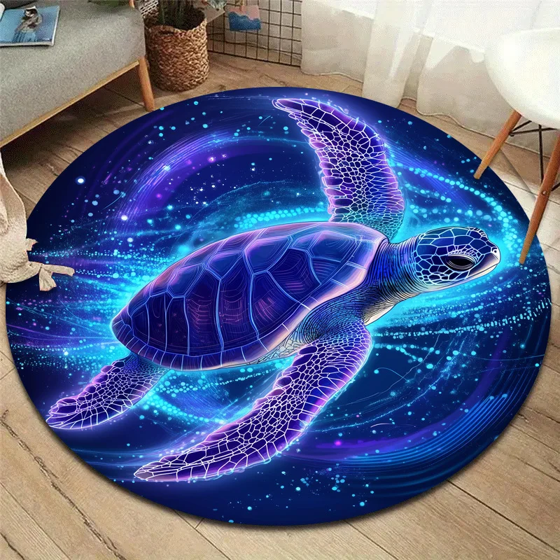 Tapis rond tortue aux couleurs néon