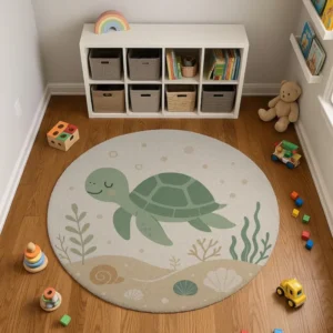 Tapis rond petite tortue souriante