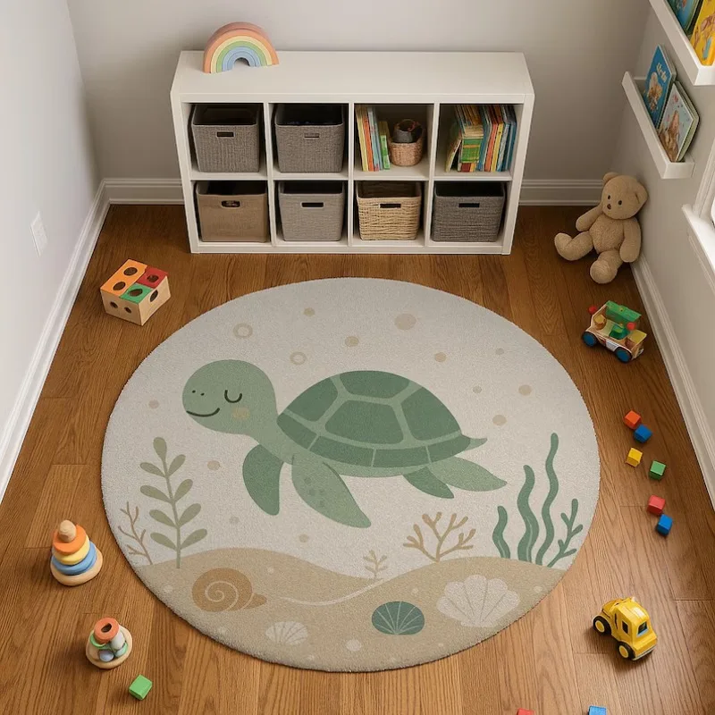 Tapis rond petite tortue souriante