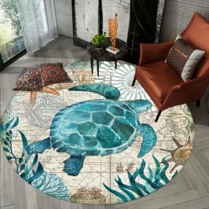 Tapis rond tortue et carte vintage