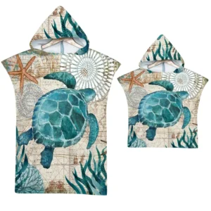 Poncho de plage à capuche et motifs marins