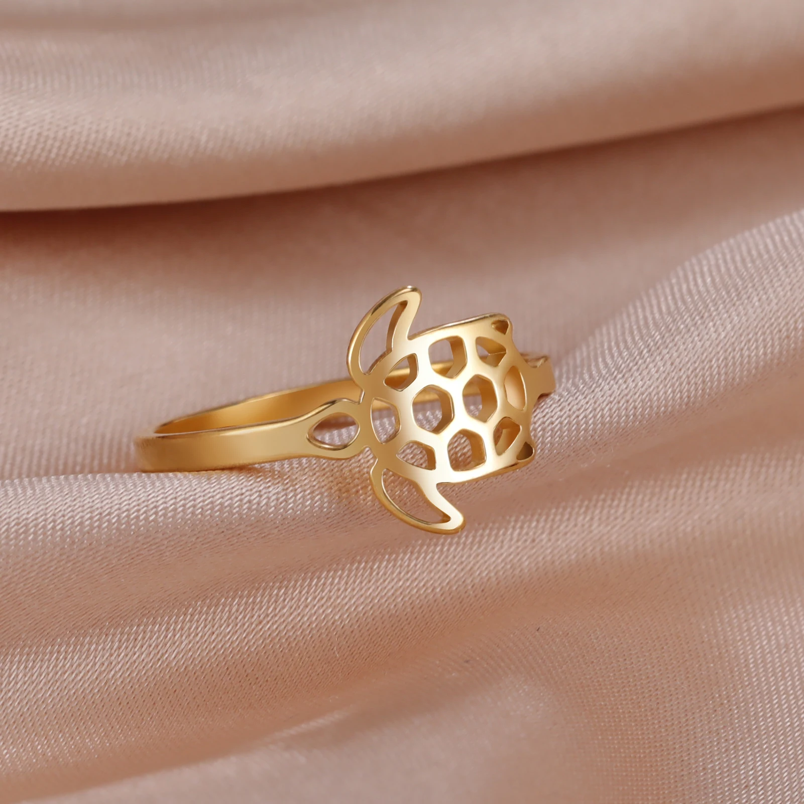 Bague tortue ajourée en acier inoxydable – Image 3