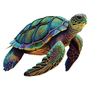 Puzzle en bois en forme de tortue marine aux motifs multicolores