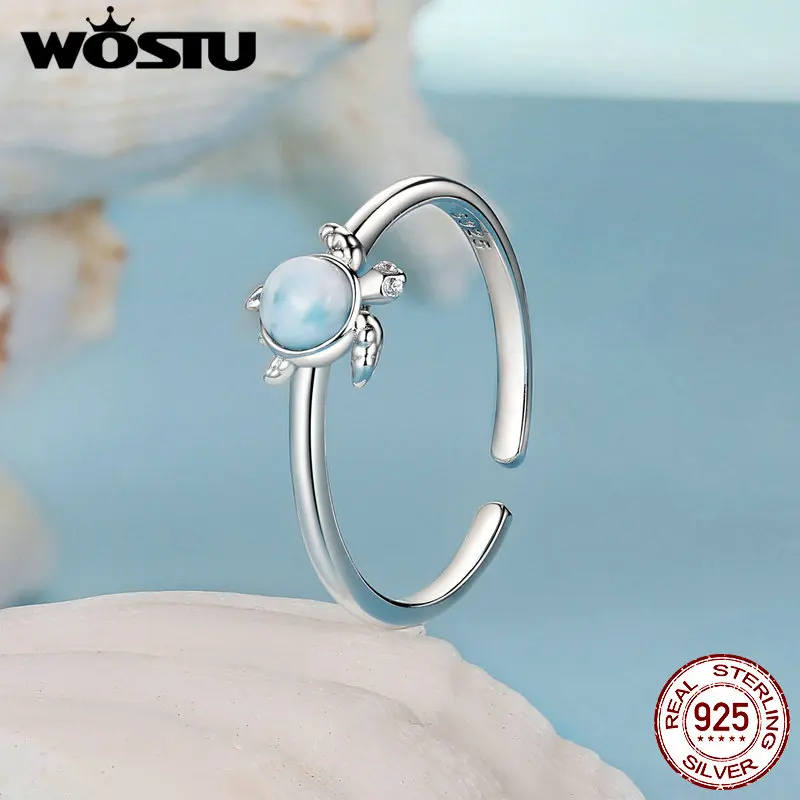 Bague ouverte tortue à pierre bleu clair – Image 3