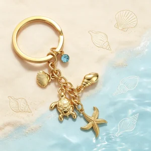 Porte-clés tortue et breloques marines