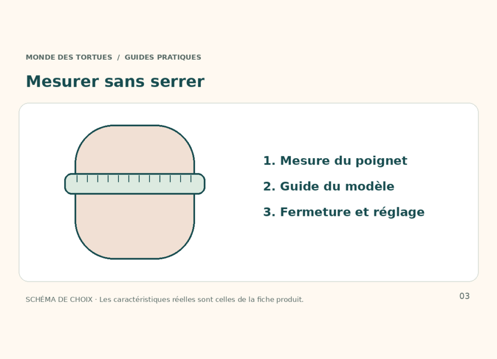 Schéma d’un ruban autour du poignet et distinction entre mesure du poignet et longueur du bracelet.